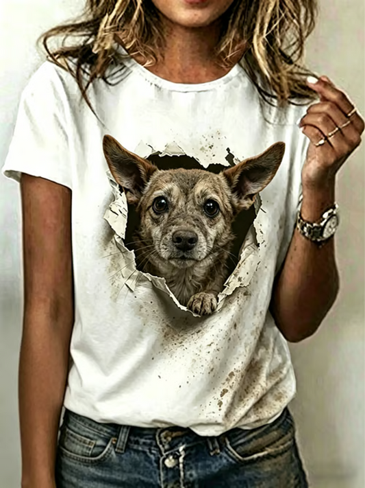 T-shirt à manches courtes pour femmes avec impression d'art canine