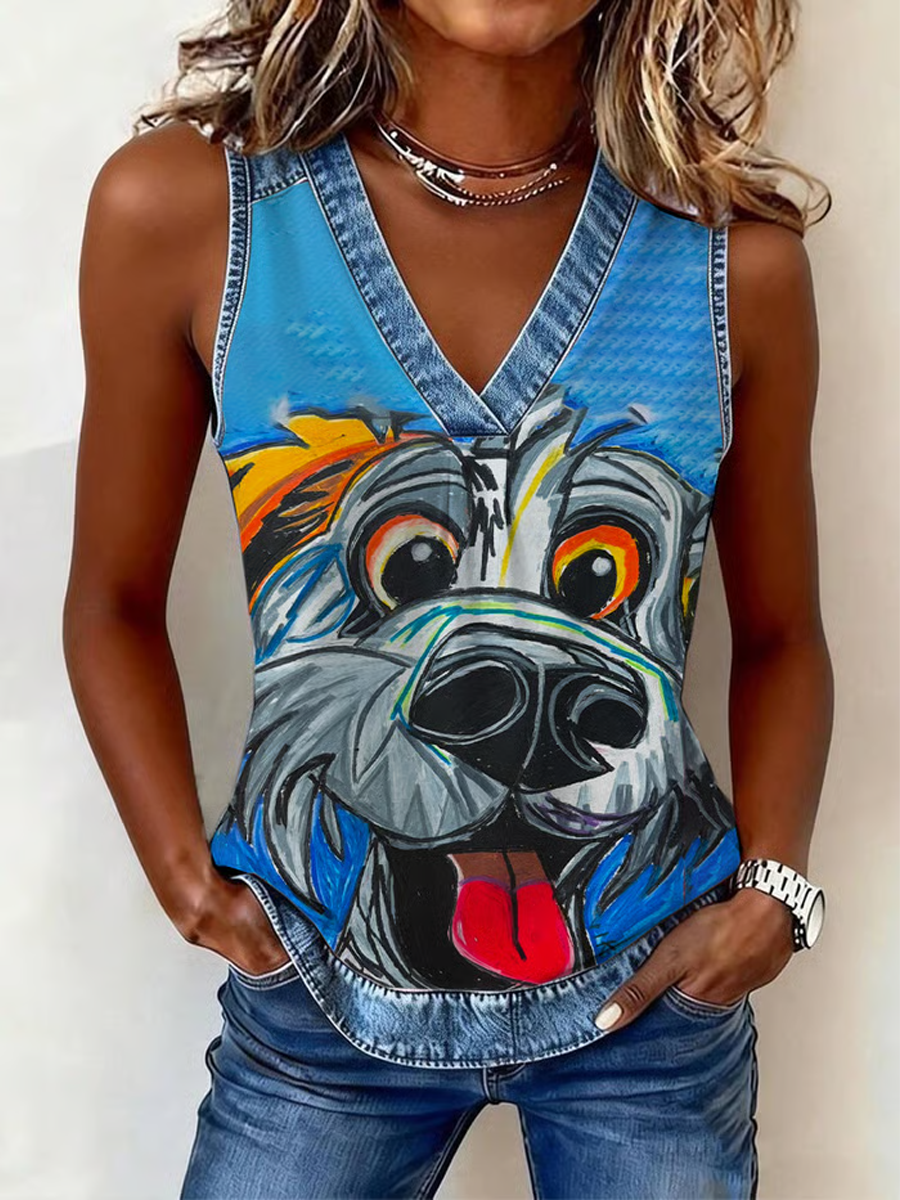Le chien Art des femmes a imprimé le gilet