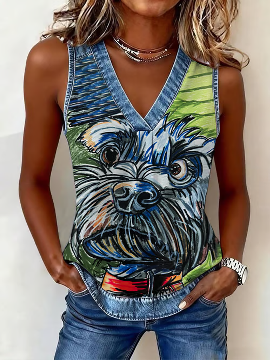 Gilet imprimé avec motif de chien pour femmes