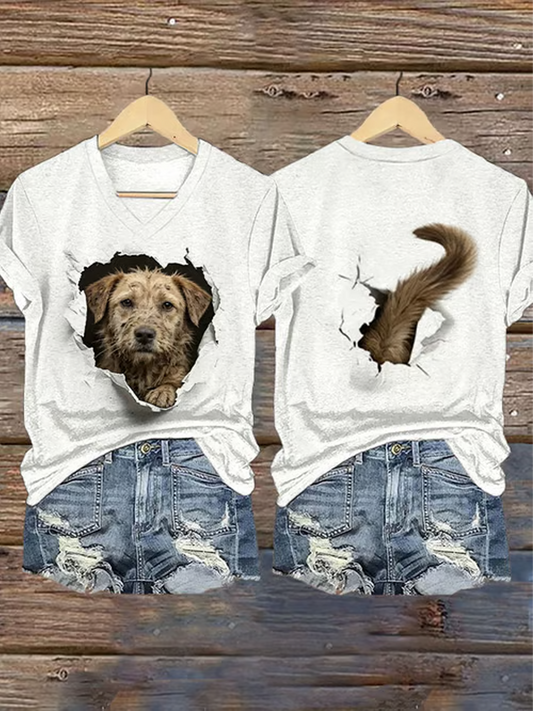 T-shirt à manches courtes pour femmes avec impression d'art canine