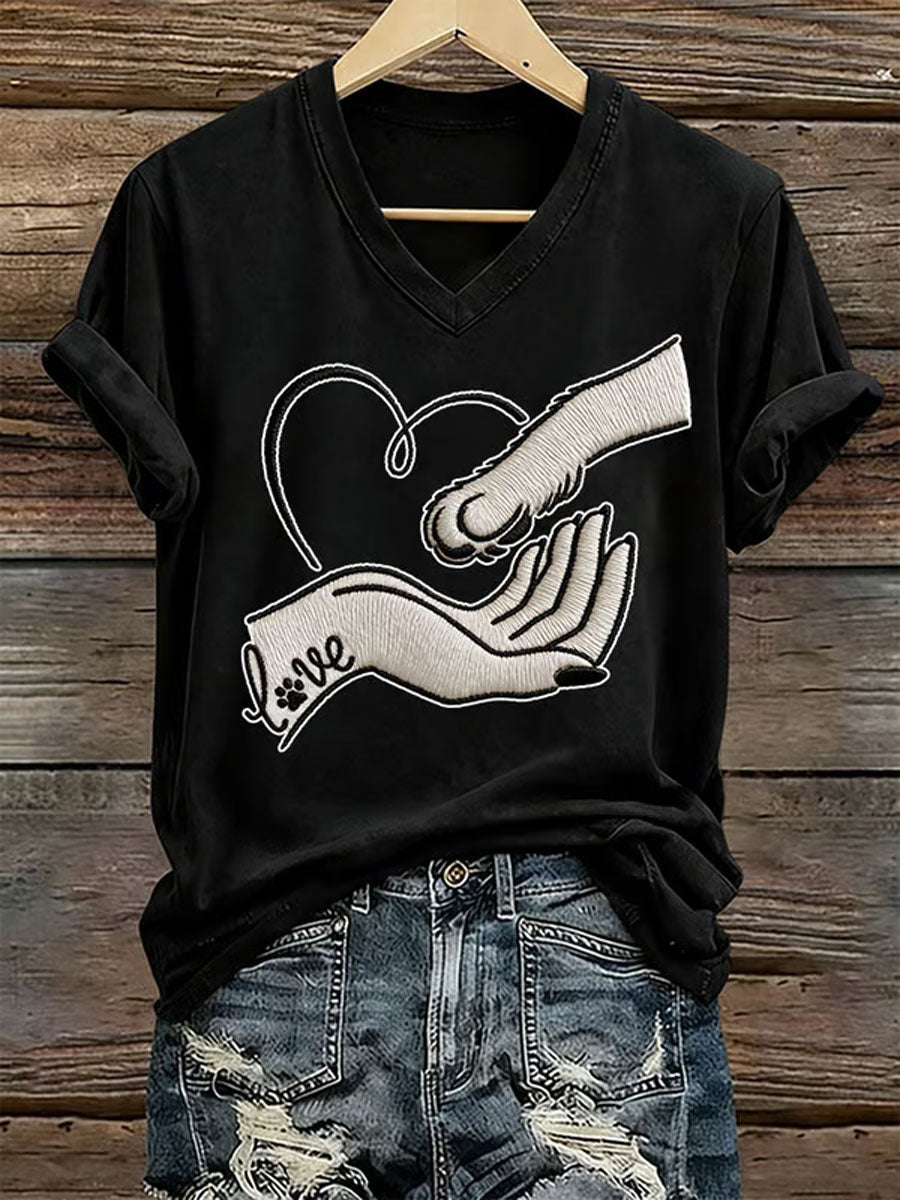 Love Dog Print Iron On T-shirt à manches courtes pour femmes