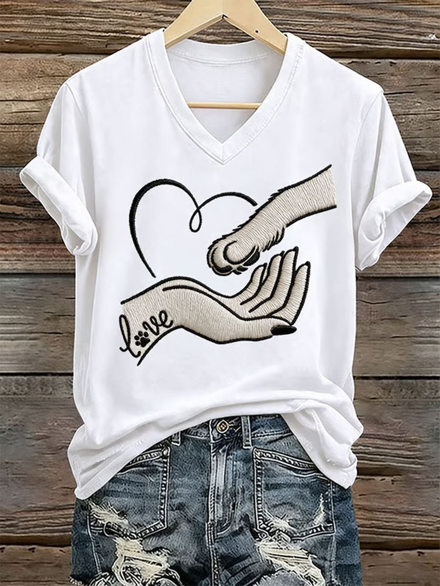 Love Dog Print Iron On T-shirt à manches courtes pour femmes