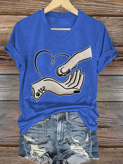 Love Dog Print Iron On T-shirt à manches courtes pour femmes