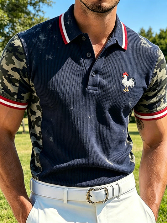 Polo Homme Tricot À Élément De Camouflage Détresse