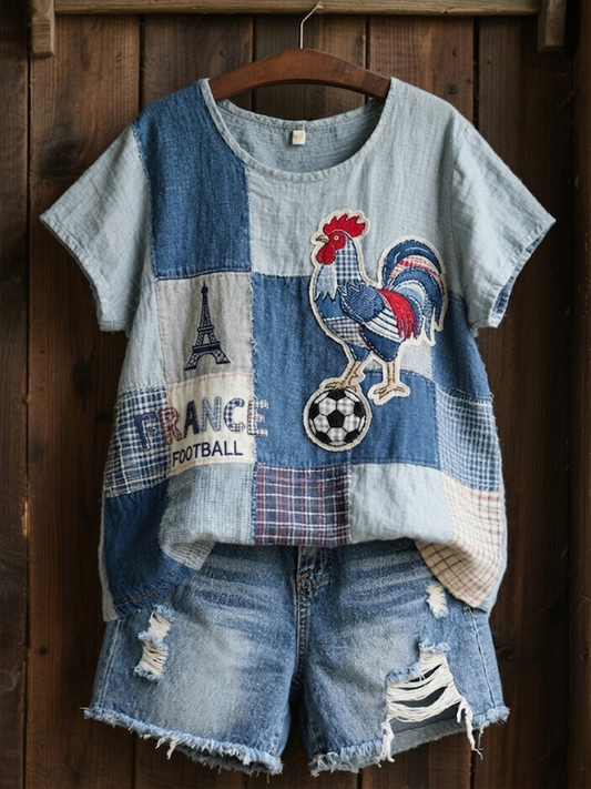 T-shirt à manches courtes en lin France Football Femme