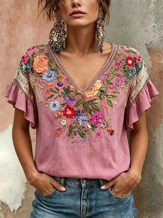 T-shirt imprimé d'art floral rose sensibilisation au cancer du sein chez les femmes