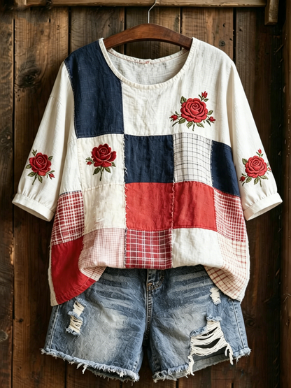 T-shirt pour femmes à manches mi-longues avec imprimé floral