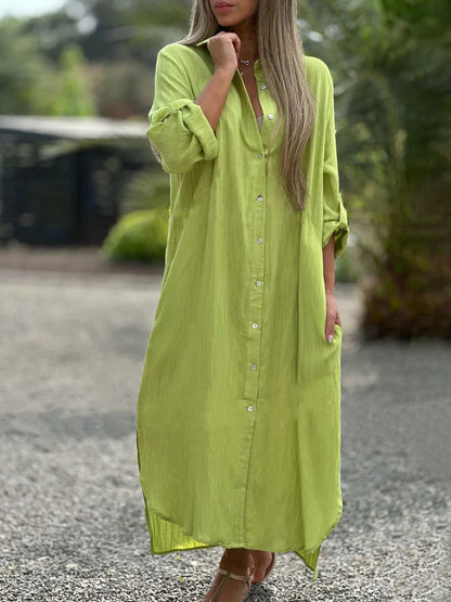 Robe longue de chemise de couleur unie décontractée pour femmes
