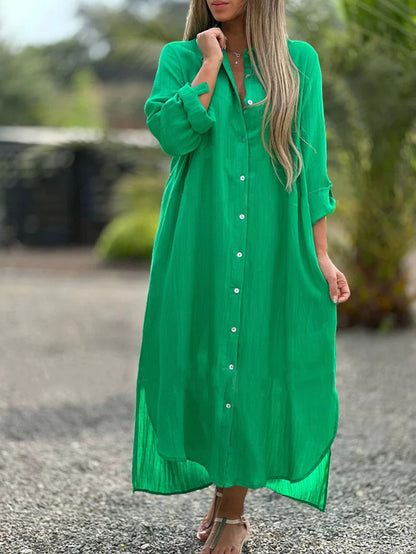 Robe longue de chemise de couleur unie décontractée pour femmes