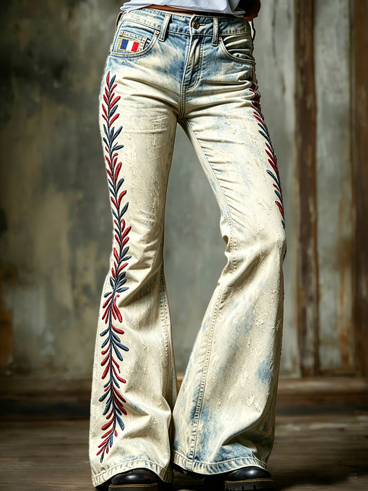 Pantalon évasé à la mode délavé vintage pour femme, style français