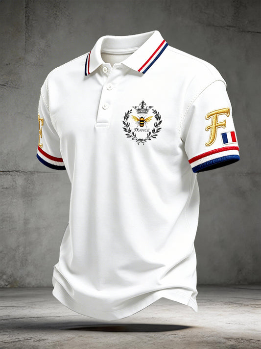 Polo Homme Blanc À Manches Courtes Décontracté Imprimé Français