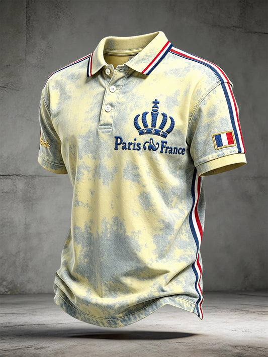 Polo à manches courtes à imprimé de texte français Paris pour hommes
