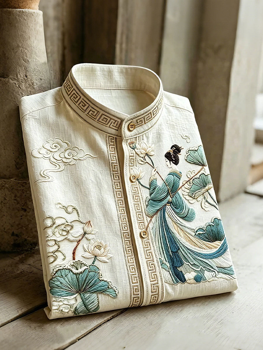 Chemises à manches courtes Lotus Art Print Holiday pour hommes