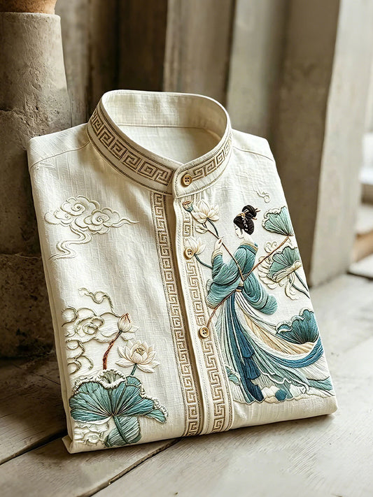 Chemises à manches courtes Lotus Art Print Holiday pour hommes