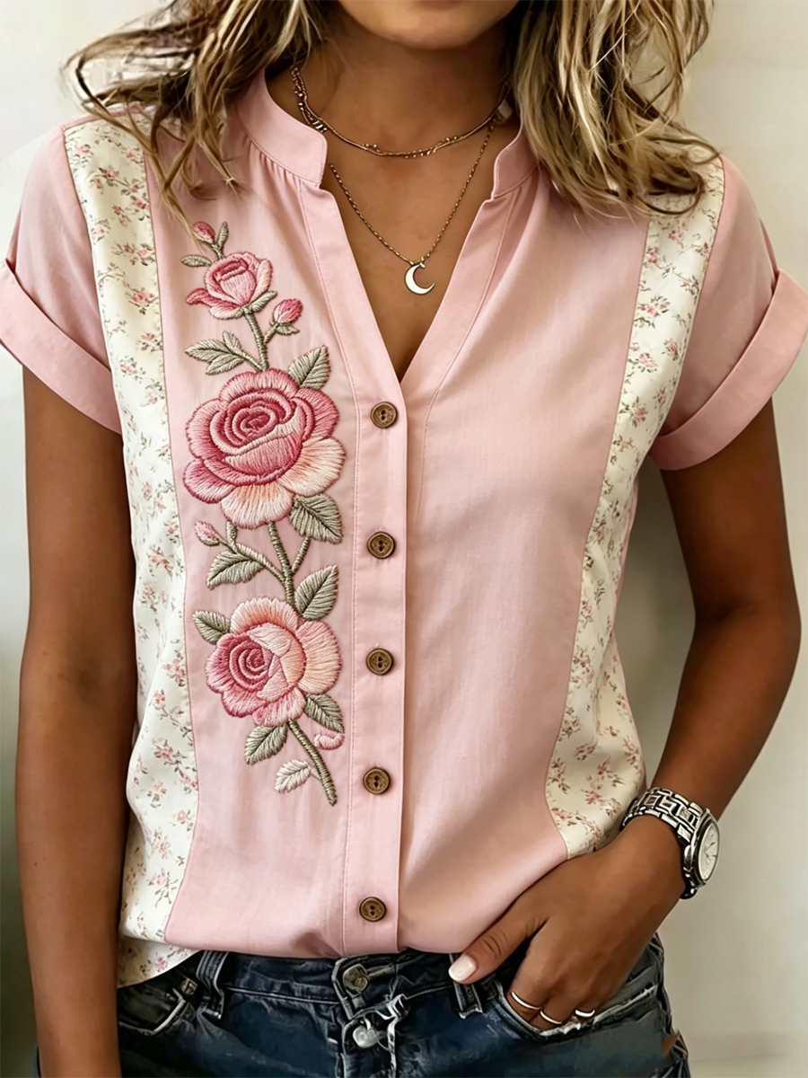 Chemises pour femmes à imprimé floral rose