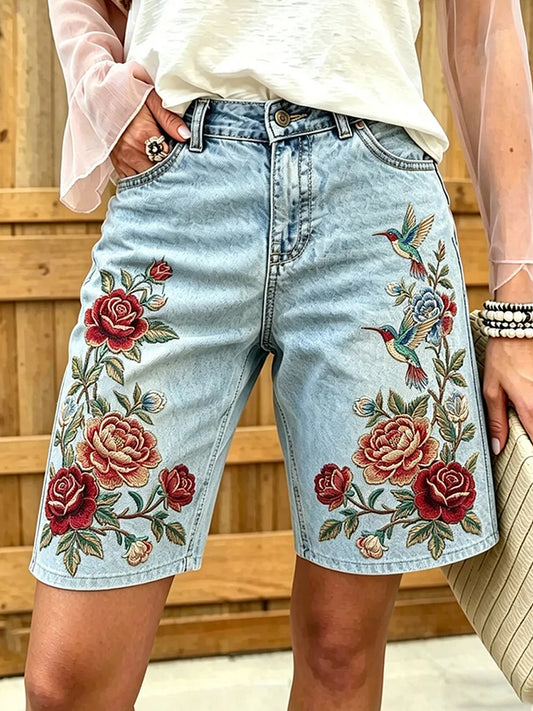 Shorts décontractés à imprimé floral vintage pour femmes