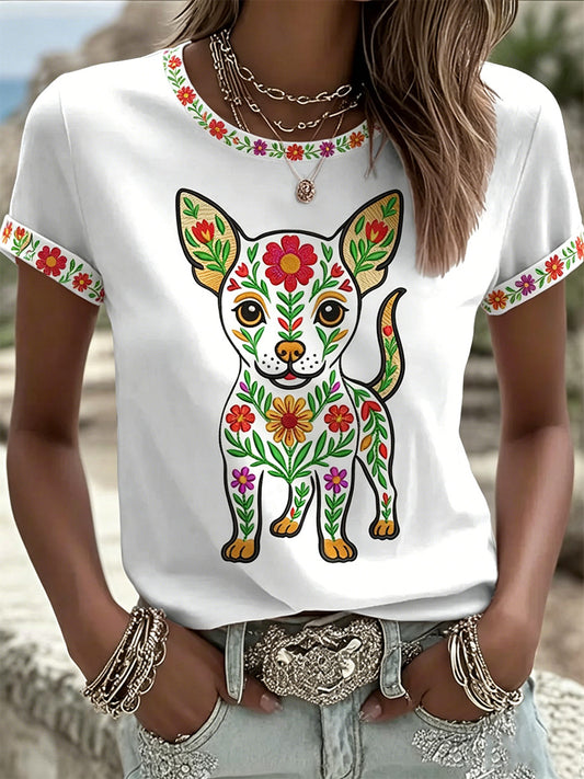 T-shirt décontracté à imprimé floral pour femmes