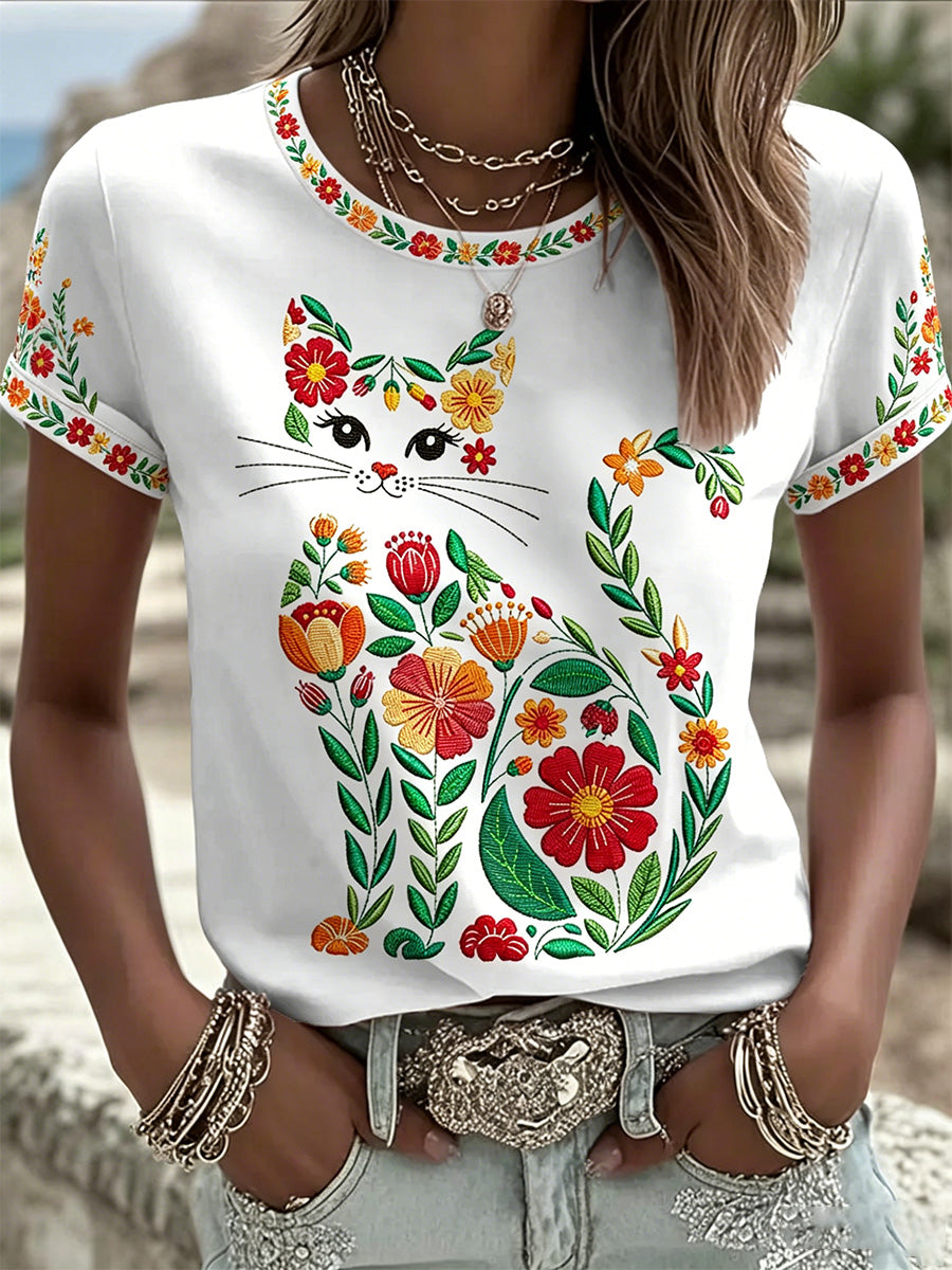 Tee-shirt décontracté à imprimé floral pour femmes