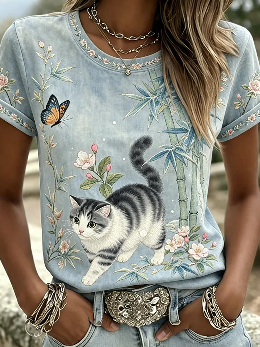 T-shirt décontracté à imprimé animal vintage pour femmes