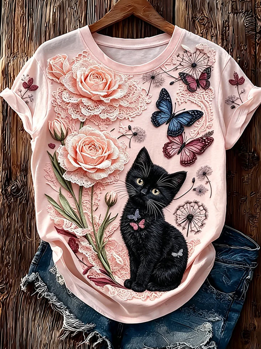 T-shirt décontracté vintage pour femmes avec imprimé d'art animalier
