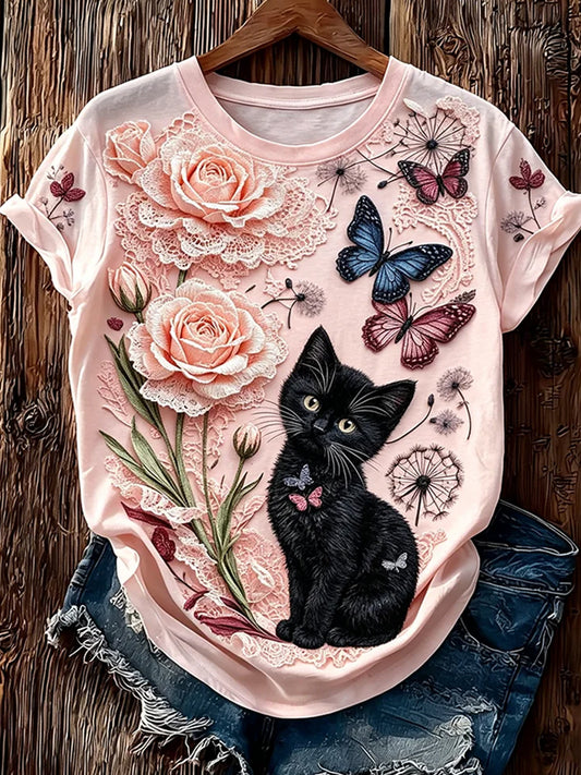 T-shirt décontracté vintage pour femmes avec imprimé d'art animalier