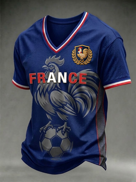T-shirt à col en V pour hommes, équipe de France de football