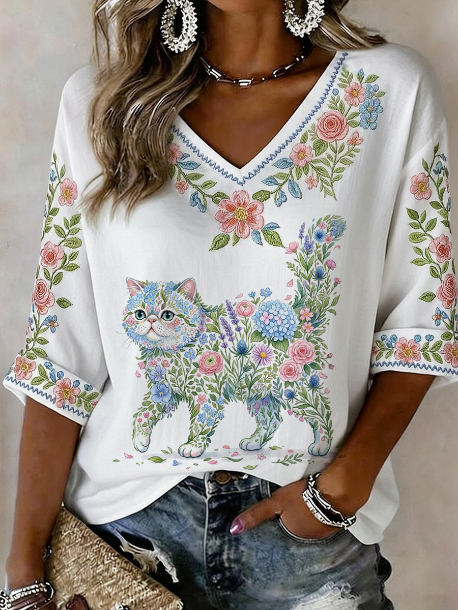 Chemise à manches courtes à imprimé floral pour femmes