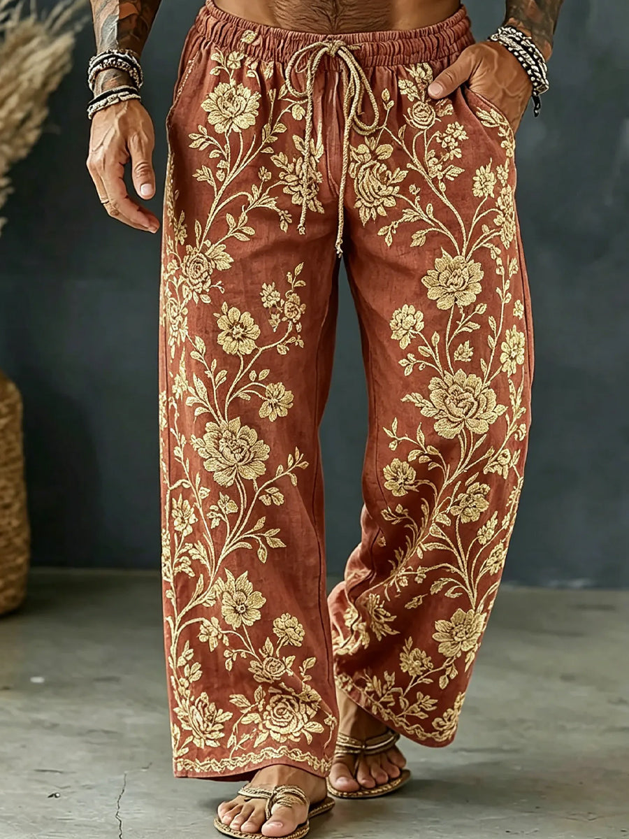 Top long en coton-lin décontracté pour hommes, style vintage, imprimé d’art abstrait