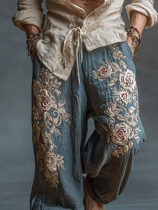 Top long en coton-lin décontracté pour hommes, style vintage, imprimé d’art abstrait