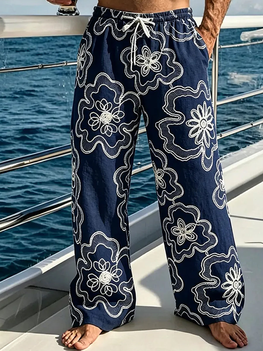 Top long en coton-lin décontracté pour hommes, style vintage, imprimé d’art abstrait