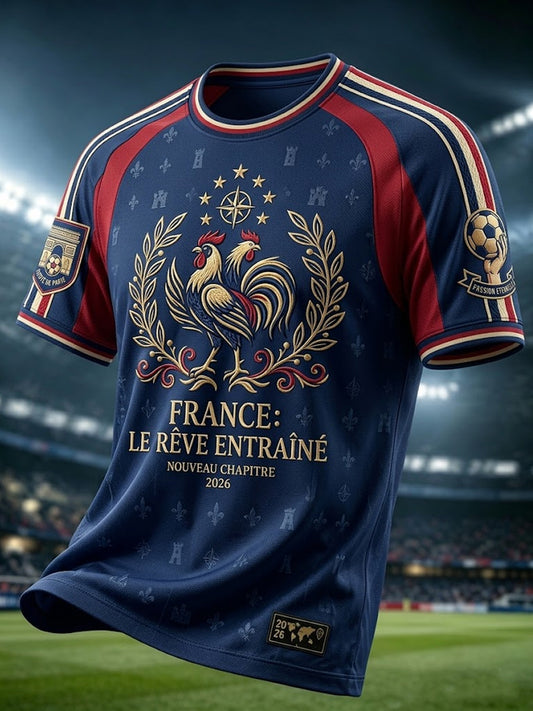 T-shirt décontracté rétro France 2026 pour les fans de football