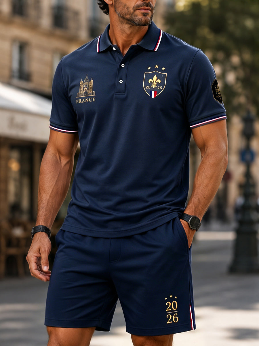 Ensemble décontracté polo et short rétro français pour les fans de football 2026