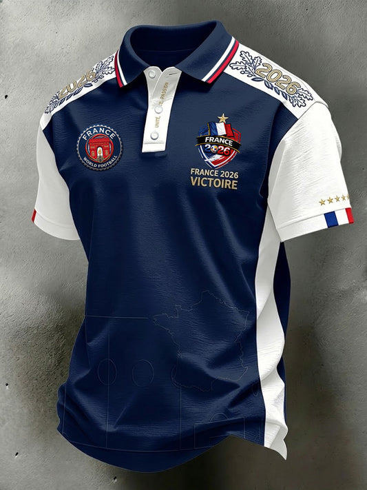 Polo décontracté rétro français 2026 en patchwork footballistique
