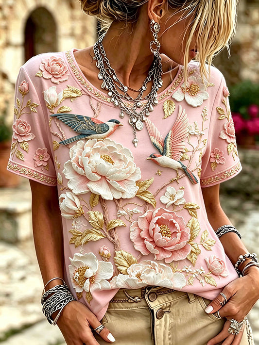 T-Shirts à imprimé floral rose pour femmes