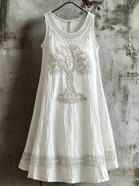 Robe débardeur en lin Viking Tree of Life Celtic Print pour femme