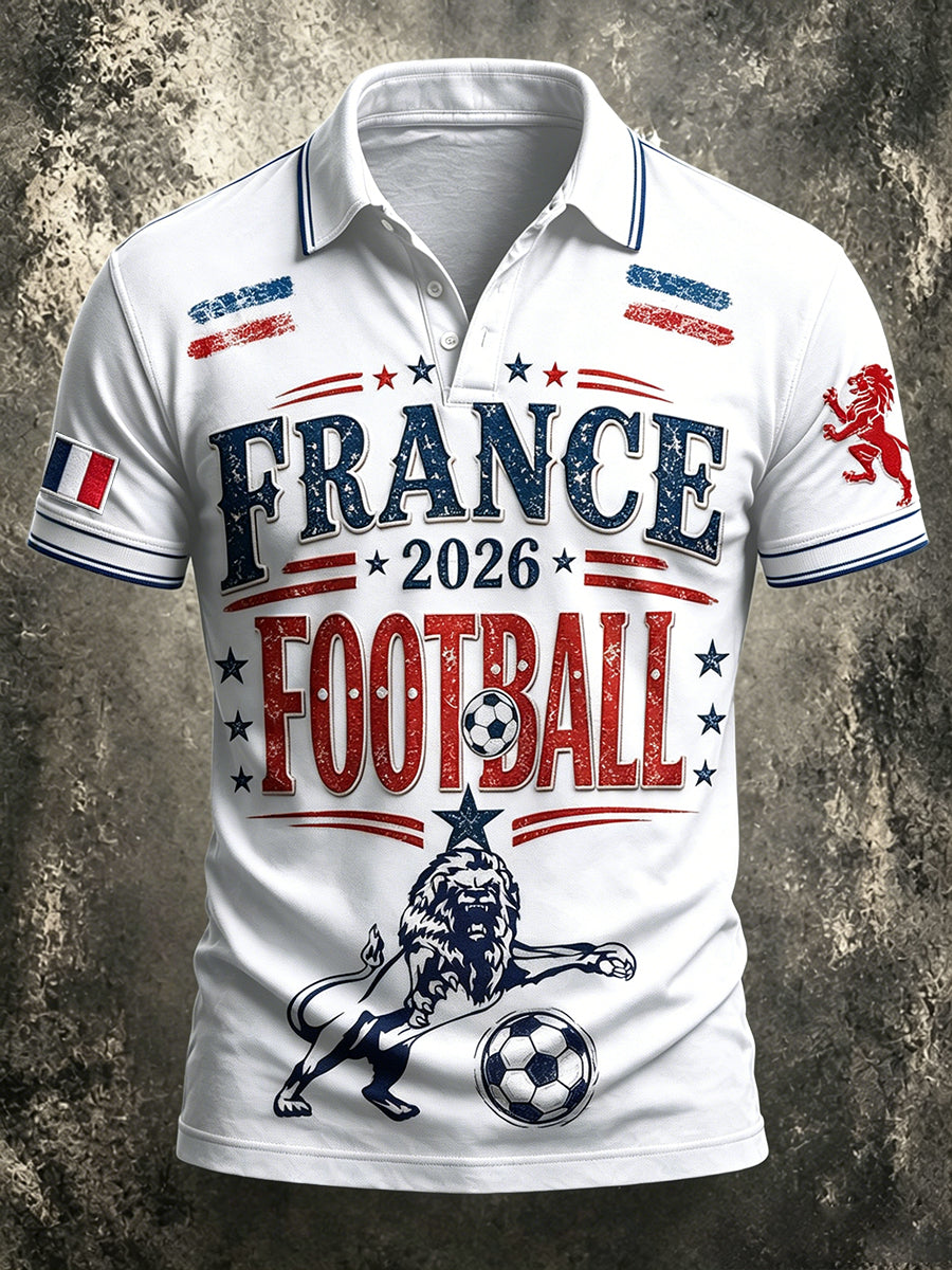 Polo décontracté blanc pour homme à imprimé football français