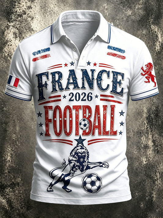 Polo décontracté blanc pour homme à imprimé football français
