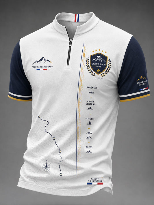 T-shirt manches courtes à fermeture éclair pour course cycliste masculine