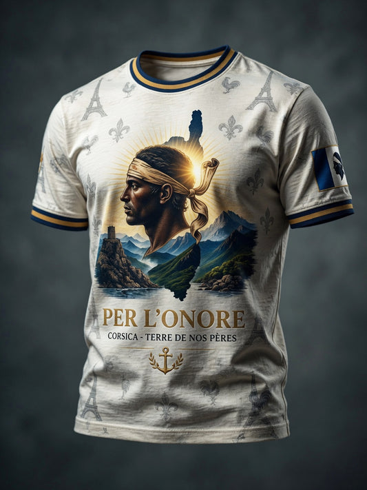 T-shirt décontracté vintage à l’effigie d’un homme corse, couleur noire