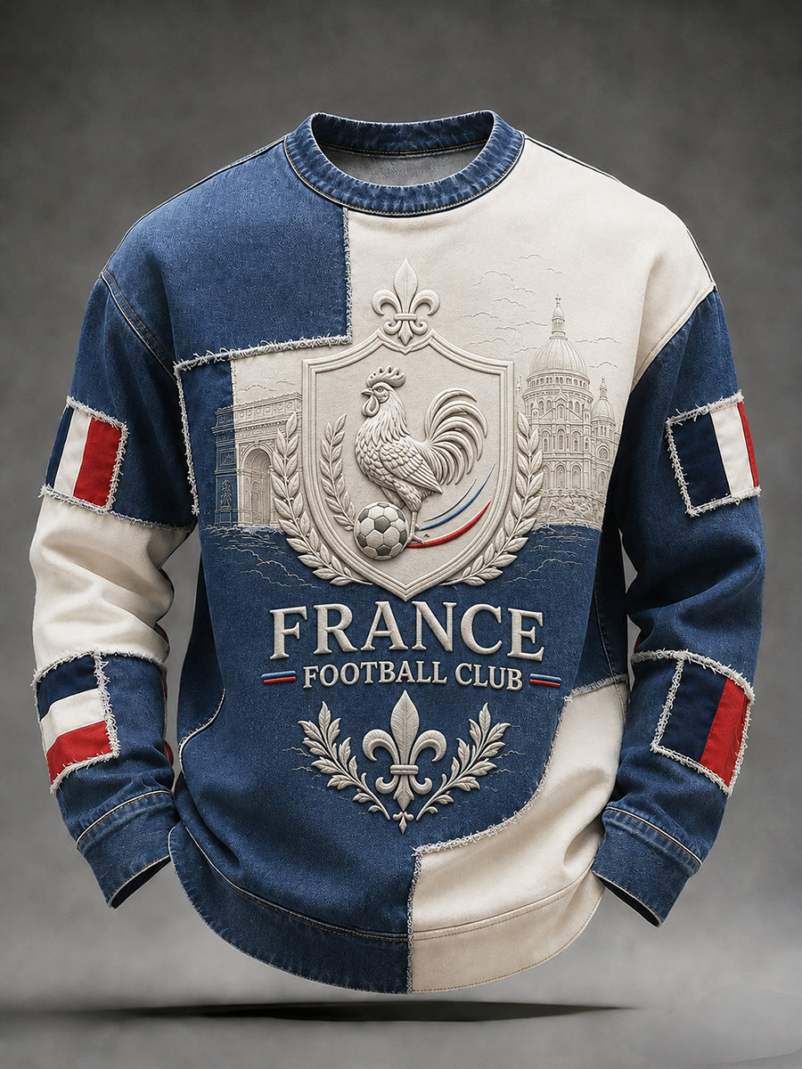 Sweat-shirt décontracté avec impression d’art fan de football français rétro