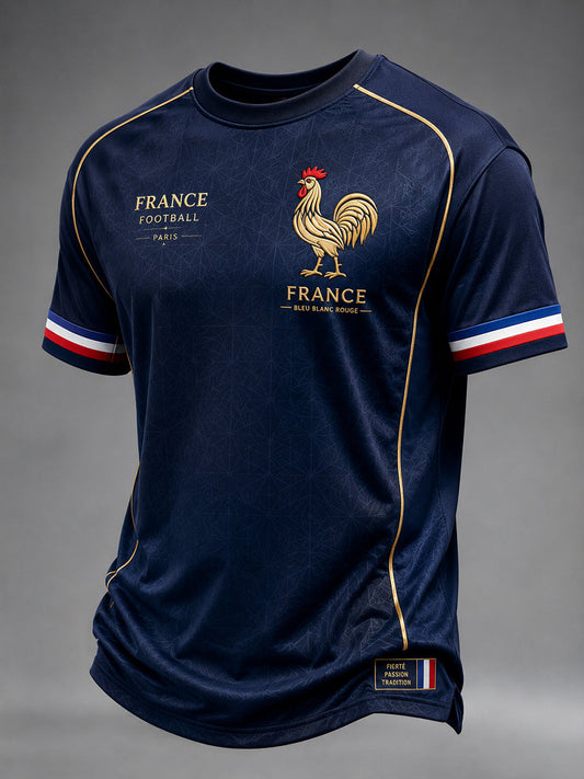 T-shirt décontracté avec impression d’art fan de football français rétro