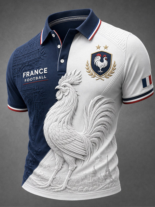 T-shirt polo décontracté avec impression d’art fan de football français rétro