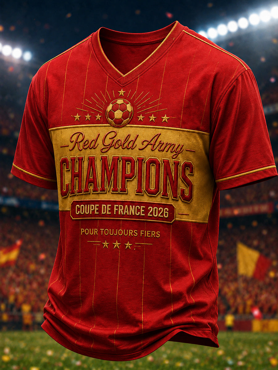 T-shirt à col en V à imprimé champion 2026 pour homme