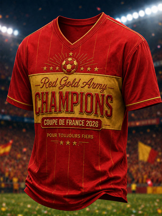 T-shirt à col en V à imprimé champion 2026 pour homme