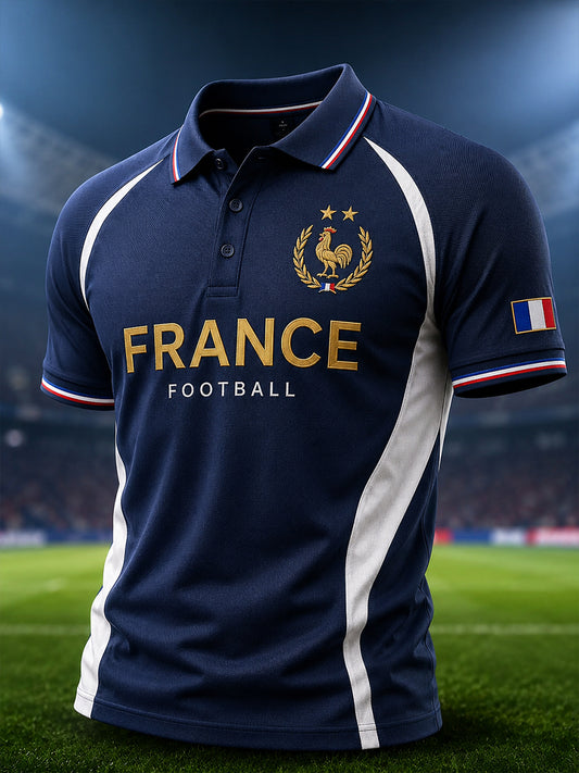 Polo homme à manches raglan avec imprimé coq de football