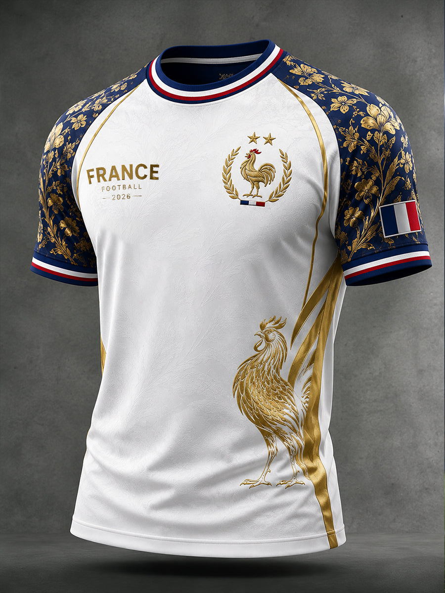 T-shirt homme à manches courtes et manches raglan, imprimé coq de football
