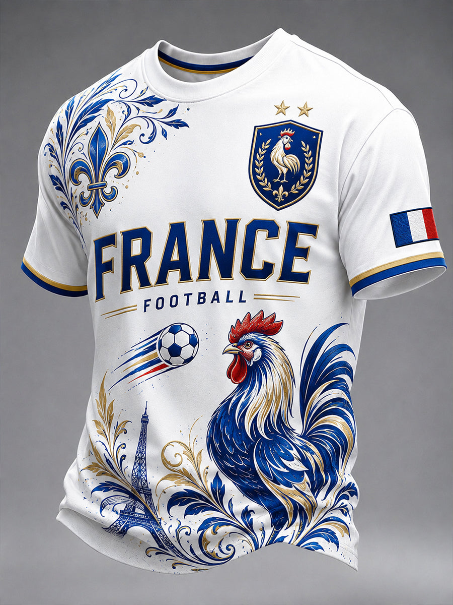 T-shirt décontracté à manches courtes pour homme avec imprimé coq de football