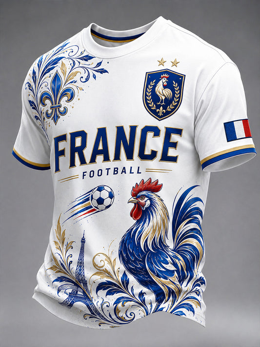 T-shirt décontracté à manches courtes pour homme avec imprimé coq de football