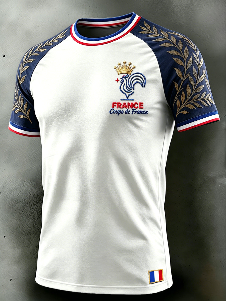 T-shirt décontracté à épaules tombantes pour homme, motif football et coq français