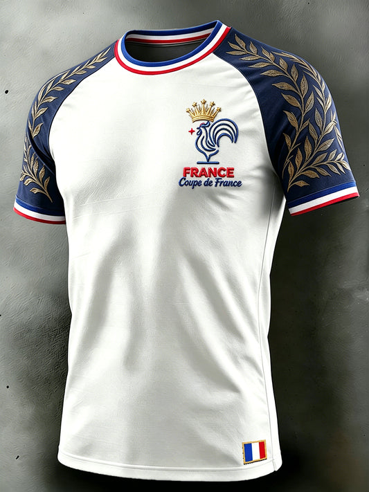T-shirt décontracté à épaules tombantes pour homme, motif football et coq français